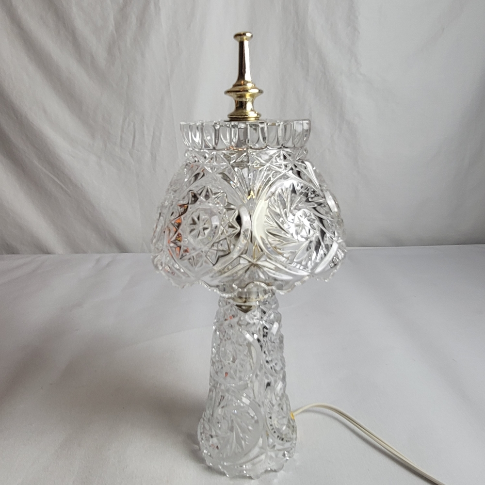 VTG Imperlux Etched Cut Crystal Lamp Parlor Boudoir Hollywood Regency W Germany